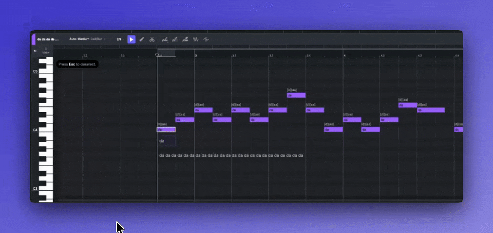 Edit lyrics with lyrics panel in ACE Studio.